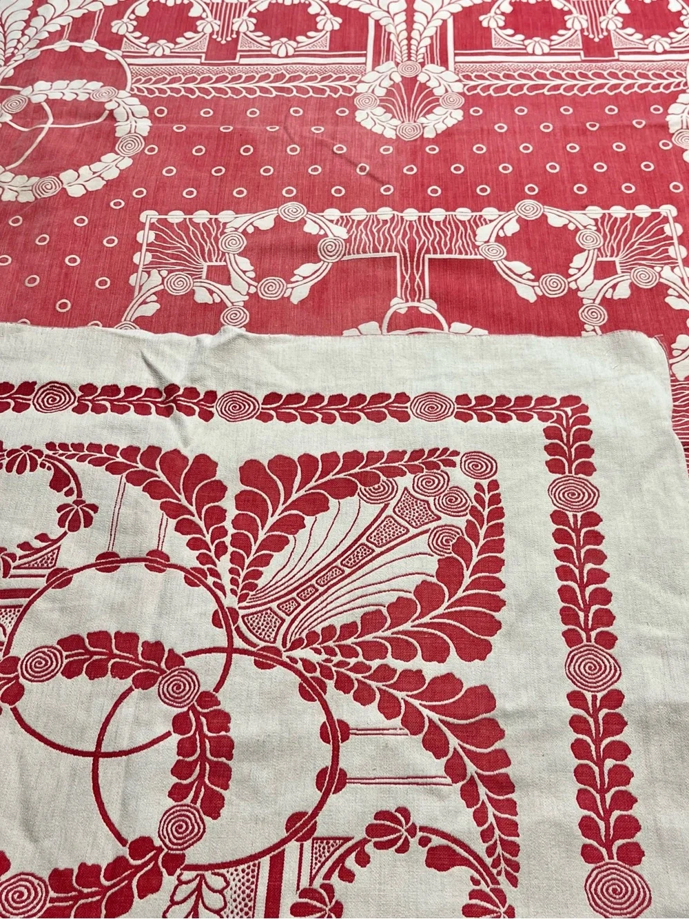 Vintage Reversible Red and White Jacquard Tablecloth